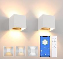 "K-Bright" 2 LED sieninių šviestuvų paketas su nuotolinio valdymo pulteliu, 14 W sieniniai šviestuvai, reguliuojamas ryškumas, 3000 K - 6000 K, reguliuojamas šviesos kampas, sieninis apšvietimas aukštyn žemyn, IP65, baltos spalvos