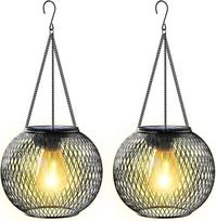"KagoLing" saulės žibintai, skirti kabinti lauke, 2 metalinių saulės žibintų pakuotė su retro didele LED lempa, IP65 sodo dekoracijos, atsparios oro sąlygoms, saulės žibintai sodui su kabliu ir grandine, skirti terasai, vejai, balkonui, kiemui