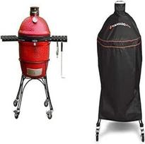 "Kamado Joe" - "Classic Joe II" 18 colių medžio anglių kepsninė, raudona, su vežimėliu, šoninėmis lentynomis, žnyplėmis ir pelenine + KJ-GC23BWFS kepsninės dangtis, juodas