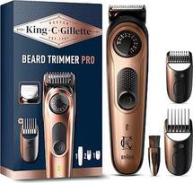 "King C Gillette Pro" vyrų barzdos kirptuvas, belaidis barzdos kirptuvas su 40 ilgio nustatymų - yra kirptuvas, 1 valymo šepetėlis, 4 keičiami šukų antgaliai ir 1 įkroviklis - juodos ir vario spalvos