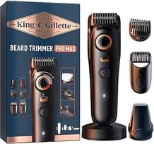 "King C Gillette Pro" vyrų barzdos kirptuvas, belaidis barzdos kirptuvas su 40 ilgio nustatymų ir stiliaus užraktu - yra kirptuvas, 1 valymo šepetėlis, 4 keičiami šukų antgaliai ir 1 įkrovimo laidas