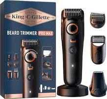 "King C" "Gillette Pro Max" barzdos kirptuvas vyrams, belaidis barzdos kirptuvas su 40 ilgio nustatymų ir stiliaus užraktu - yra 1 valymo šepetėlis, 4 keičiami šukų antgaliai ir 1 įkrovimo laidas - juodas