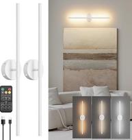 "Klighten" 2 pakuočių 5 W LED baterijų belaidis sieninis šviestuvas su laikmačio funkcija, 71 cm baltos spalvos įkraunamas sieninis šviestuvas su nuotolinio valdymo pulteliu, skirtas miegamajam, svetainei, laiptams, 3000 K / 4500 K / 6000 K