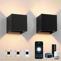 "Klighten", 2 "Alexa" sieninių šviestuvų pakuotė, 14 W vidaus/ lauko lempa, "Smart Home", reguliuojamas apšvietimas, 3000 K - 6000 K, programėlės valdymas, IP65, reguliuojamas šviesos kampas, juoda
