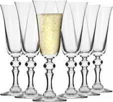 "Krosno" šampano fleitos 165 ml - 6 vnt. - "Krista" kolekcija - bešvinio krištolo stiklas - elegantiškas dizainas su dekoruotu koteliu