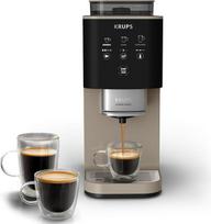 "Krups Coffee Crush Extra" kavos aparatas, nerūdijančio plieno malūnėlis šviežiai maltai kavai, tik 15 cm pločio, išmanusis valdymo skydelis, taip pat iš anksto sumaltai kavai, lengvai valomas, smėlio spalvos, SA402AE0