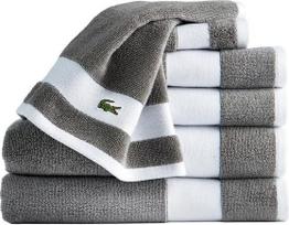"Lacoste Sport Stripe" medvilninių 6 dalių prabangių rankšluosčių rinkinys, 2 vonios rankšluosčiai, 2 rankšluosčiai rankoms ir 2 skalbimo servetėlės, "Meteorite