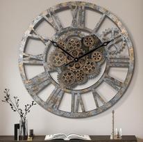 "Lafocuse" 57 cm senovinis sieninis laikrodis didelis su judančiais krumpliaračiais, "Shabby Chic" medinis, pramoninis steampunk XXL sieninis laikrodis, retro dekoracija virtuvei, gyvenamajam kambariui, barui