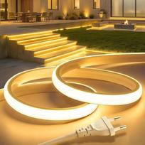 "Lamomo" COB LED juosta 20 m, lauko 3000 K šiltai balta LED juosta, vandeniui atspari silikoninė neoninė LED juosta, 5760 šviesos diodų, CRI 95+, lanksti, 10 mm pločio, 220 V tiesioginis kištukas, skirta lauko sodo komercinėms dekoracijoms