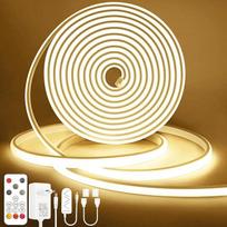 "Lamomo" COB LED juosta, natūralios baltos spalvos, reguliuojamas apšvietimas, 10 m LED juosta, vandeniui atspari 4000 K neoninė LED juosta su nuotolinio valdymo pulteliu, silikoninė lanksti šviesos juosta, skirta miegamajam, patalpoms, lauke, virtuvei, "
