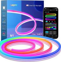 "Lepro Neon AI LED Strip" 6 m, RGB LED juosta su programėle, muzika ir valdymu balsu, suderinama su "Alexa" ir "Google Assistant", skirta svetainei, žaidimams, vakarėliams, sienų apdailai, personalizuotam dirbtinio intelekto šviesos dizaineriui