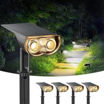 "Linkind StarRay" 1000 lm lauko saulės žibintai su judesio jutikliu, 3000 K šiltos baltos spalvos 24 LED saulės sodo žibintai su 3 režimais, tvirtinimas "2-in-1", IP67 LED sodo saulės prožektorius įėjimui, keliui, 4 vnt.