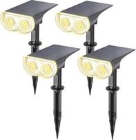 "Linkind" LED saulės sodo žibintai, "StarRay" 650LM šviesos jutiklio saulės žibintai, 3000K šiltai balta saulės šviesa, IP67 vandeniui atsparus lauko sieninis apšvietimas, 3 režimai, saulės prožektorius lauke, 4 pakuotės