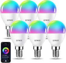 "LVWIT Alexa" išmanioji lemputė E14 "Teardrop" formos, 5 W išmanioji LED spalvota reguliuojamo ryškumo "WiFi" lempa 470 LM, suderinama su "Alexa" ir "Google Home", 2700K-6500K RGB E14 LED išmanioji, nereikia koncentratoriaus, 6 vnt.