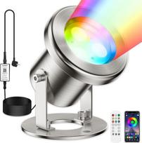 "LyLmLe" tvenkinio apšvietimas LED po vandeniu su programėlės valdymu, 6 W RGB baseino apšvietimo šviesa po vandeniu su transformatoriumi ir laikmačiu, IP68 vandeniui atsparus tvenkinio apšvietimas krioklio fontanui, juodas kabelis
