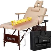 "Master Massage Del Ray Salon Therma Top" sulankstomas mobilus masažo stalas Masažo suoliukas Šildomas kosmetinis gultas Gydymo gultas Nuolat reguliuojamas atlošas, smėlio spalvos