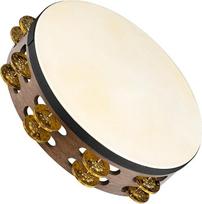 "Meinl Percussion Vintage Headed Tambourine" - 2 eilių tambūrinas - skersmuo 10 colių - Siamo ąžuolas / žalvaris, riešutmedžio ruda / natūrali (TAH2V-WB)
