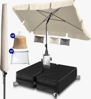 "Menz 3-in-1" apsaugos nuo saulės balkono komplektas - stačiakampis skėtis 200 x 125 cm + skėčio stovas + skėčio dangtis - skėtis balkonui su stovu, balkono skėtis, sulenkiamas, reguliuojamo aukščio, smėlio spalvos