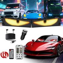 "Mineup Devil Eyes" šviesos automobiliams, 374 x 92 mm LED akys sunkvežimiams, programuojamas LED ekranas, lankstus LE slinkties programavimas su programėlės valdymu ir nuotolinio valdymo pulteliu, skirtas reklamai, vakarėlių dekoravimui, pakuotė