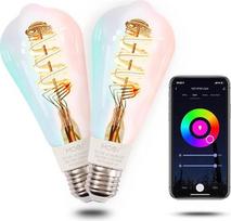 "MOES Alexa" išmanioji lemputė E27 Vintage, WiFi RGB LED lemputė, reguliuojamas apšvietimas, 5 W, 2700K-6500K šilta balta ir šalta balta, Edisono lemputė, muzikos sinchronizavimas, 16 milijonų spalvų, suderinama su "Alexa" ir "Google Home", 2 vnt.