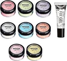 "Moon Glitter" pasteliniai blizgučiai - 100 % kosmetiniai blizgučiai veidui, kūnui, nagams, plaukams ir lūpoms - 3 g - 8 spalvų rinkinys