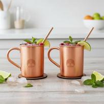 "Moscow Mule" variniai puodeliai - 2 "Tree of Life" kietųjų varinių stiklinių rinkinys 16 oz saugių kokteilių puodelių rinkinys su aukščiausios kokybės šiaudeliais ir padėkliukais šaltiems gėrimams, alui, vynui, barams