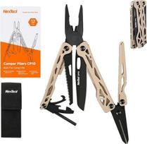 "NexTool Camper CP10 Multitool", 12-in-1 lauko daugiafunkcinis įrankis su žirklėmis, ugnies užkūrėju, palapinės vinių traukikliu, užrakinamu peiliu ir pjūklu, EDC įranga stovyklavimui, žygiams, kelionėms su kuprine, dovana vyrams