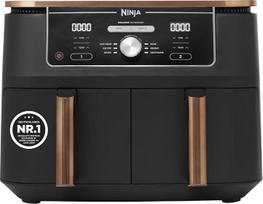 "Ninja Foodi MAX" dviejų zonų karšto oro keptuvė [AF400EUCP], "Amazon" išskirtinė, 2470 W, 9,5 l, 2 karšto oro keptuvės skyriai, 6 funkcijos, 27 x 41,5 x 32,5 cm, vario/juoda