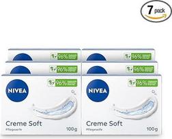 "Nivea Creme Soft Care" muilas (6 x 100 g), maitinamasis ir drėkinamasis rankų muilas su migdolų aliejumi, kietasis muilas, skirtas švelniam valymui ir švelniai priežiūrai (7 vnt.)