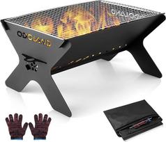 "Odoland Camping Fire Pit", nešiojamasis ugniakuras stovyklavimui, "2 in 1" medinis ugniakuras, BBQ su nuimamomis grotelėmis, skirtas lauko BBQ su krepšiu, didelis