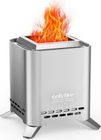 "Onlyfire" 2-in-1 kvadratinis nedidelio dūmingumo stalo židinys su puodo laikikliu ir krepšiu, stalo ugniakuras lauko balkonams ir sodams, nešiojamas mini ugniakuras, kūrenamas malkomis ir granulėmis, sidabrinės spalvos