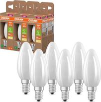 "Osram Energy Class Classic" mini žvakių LED lempa, 3,8 W / 806 lm, A energijos klasė, šilta balta šviesa (2700 K), CRI 80, matinis bešvinis stiklas, E14 gaubtelis, IP20, 35 mm DM, 6 vnt.
