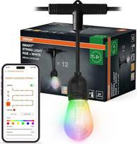 "Osram SMART+" lauko "WiFi" pasakų žibintai, 4,5 W, 240 lm, juodos spalvos, šiltai balta šviesa (3000 K) ir RGB šviesa su 16 milijonų spalvų, valdomi programėle, suderinami su "Amazon", "Google", IP44