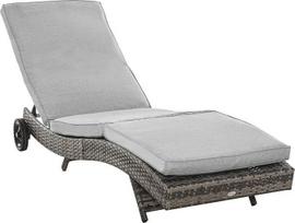 "Outsunny" Poliratano gultas su pagalvėle Sodo gultas su pagalvėle 5 lygių reguliuojamas rotango gultas Sodo baldai S formos metalinis gultas Pilka 207 x 70 x 70 cm