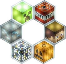 "Paladone" šešiakampiai LED žibintai, "Minecraft" - laisvai pastatomi arba montuojami ant sienos, pritaikoma "Minecraft" blokų dekoracija bet kokiam kambariui su nuotolinio valdymo pulteliu