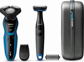 "Philips AquaTouch" - skustuvas (skutimosi mašinėlė, juoda, mėlyna, LED, akumuliatorius, Ni-Mh (NiMH), integruotas)