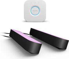 "Philips Hue White & Colour Ambiance Play" baltos ir spalvotos šviesos juosta, 2 vnt. (500 lm) ir "Hue Bridge", "Hue" apšvietimo sistemai skirta reguliuojamo ryškumo LED šviesos juosta su 16 milijonų spalvų, išmanusis šviesos valdymas balsu arba programėl