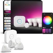 "Philips Hue" pradinis rinkinys: Tiltas + 3 GU10 Smart Spots + išmanusis mygtukas, balta ir spalvota aplinka, išmanusis šviesos koncentratorius, LED žibintai, valdomi su "Apple Home", "Amazon Alexa", "Google Assistant", "Samsung SmartThings