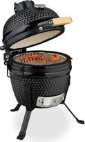 "Relaxdays Kamado" kepsninė, 32 cm skersmens, keraminė kepsninė su termometru iki 450 °C, kepsninė, kepimas ir kepimas, rūkykla, juoda