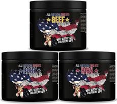 "Royal Spice All American BBQ Rub Set" - 3 x 350 g sausų marinatų kiaulienai, jautienai ir šonkauliukams - autentiški JAV stiliaus BBQ rubai rūkykloms ir griliui - grilio prieskonių rinkinys kiaulienai, krūtininei ir šonkauliukams