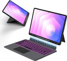 "Samsung Galaxy Tab S11 Ultra/S10 Ultra/S9 Ultra/S8 Ultra 14,6 colių dėklas su klaviatūra: Dėklas su vokiška QWERTZ išdėstymo klaviatūra su Ai klavišu | 7 spalvų apšvietimo klaviatūros dėklas su jutikliniu kilimėliu