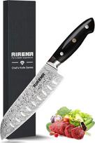 "Santoku" peilis - 7 colių japoniško stiliaus virtuvinis peilis - X50CrMov15 vokiško plieno geležtė ir ergonomiška Pakka medinė rankena - geriausias našumas ir itin aštrus virėjo peilis su dovanų dėžute
