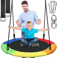 "SereneLife Nest Swing" sūpynės viduje lauke 100 cm vaikiškos sūpynės, didžiausia apkrova 270 kg, medinės sūpynės sodui, vaikams ir suaugusiesiems, vaivorykštė