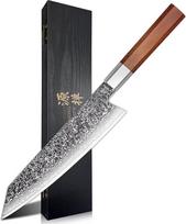 "Shiroshika Damascus Knife" virėjo peilis - 67 sluoksnių VG10 Damasko plienas - aštrus kaip skustuvas - ergonomiška aukščiausios kokybės kietmedžio rankena - profesionalus virtuvės peilis (rudas, Shiroshika)