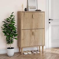 "Smuxee" batų spinta su 2 sulankstomais stalčiais, 60 cm paslėpta ąžuolinė batų spinta su linijos grioveliu, laisvai stovinti batų organizatorė prieškambaryje, prieškambaryje, gyvenamajame kambaryje
