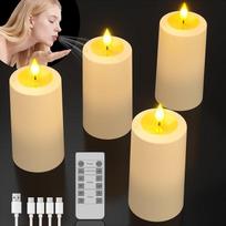 "SoulBay" LED žvakės, įkraunamos, pakuotė iš 4 "Blowout LED Pillar Candles", USB-C įkraunamos elektrinės žvakės su laikmačio funkcija ir nuotolinio valdymo pulteliu, mirksinčios vakarėliams, kambariams, Helovinui, Kalėdoms dekoruoti
