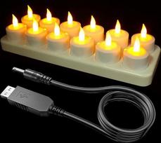 "SoulBay" įkraunamos LED žvakės, 12 elektrinių LED arbatos žibintų žvakių pakuotė, įkraunama su įkrovimo stotele ir USB kabeliu, šilta geltona spalva, skirta stalo kambariui, Helovino Kalėdų dekoracijoms (be nuotolinio valdymo pulto)