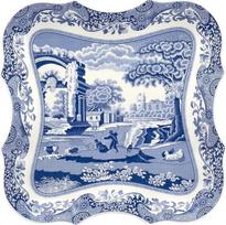 "Spode" mėlynas itališkas "Devonia" padėklas | serviravimo dubuo | porcelianas | plokščias dubuo salotoms, makaronams ir vaisiams | 14 colių ilgio | galima plauti indaplovėje