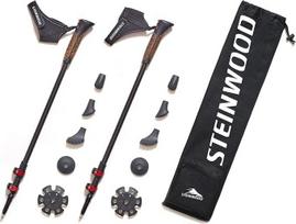 "Steinwood Premium" anglies šiaurietiškojo ėjimo lazdos, reguliuojamos, su teleskopiniu strypu ir spaustuvu, papildomu guminiu buferiu ir nešiojimo krepšiu