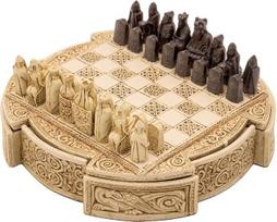 "The Regency Chess Company Ltd", Anglija Lewiso sala Kompaktiškas keltų šachmatų rinkinys 9 colių, dramblio kaulo spalvos